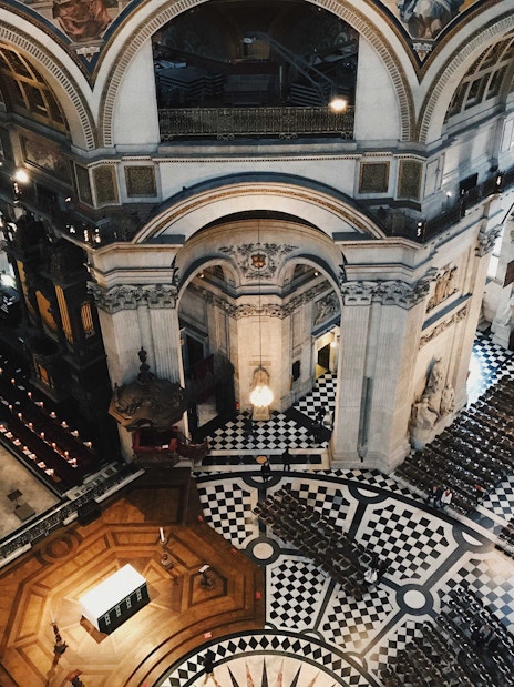 Whispering Gallery inside St. Paul's Cathedral, London, showcasing its iconic circular architecture.