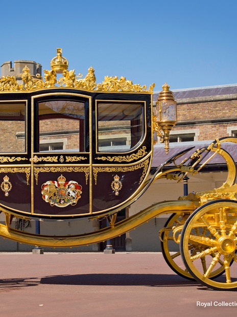 Diamond Jubilee State Coach at Royal Mews, Buckingham Palace, London.