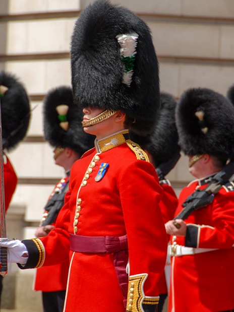 Changing of the Guard ceremony at Buckingham Palace, London.