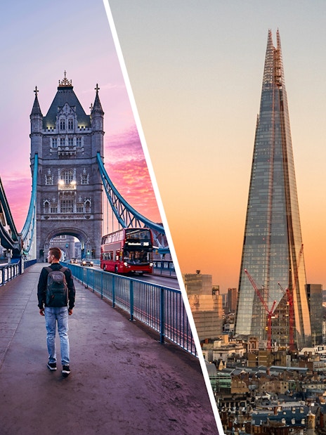 Tower Bridge and The Shard view in London with entry tickets for engine room tour.