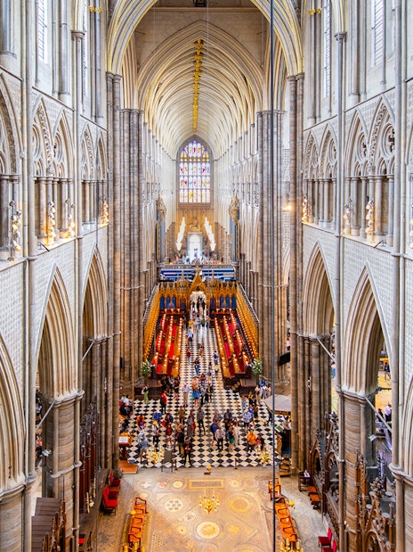 Anglican Church interior at Westminster Abbey, London, with ornate architecture.
