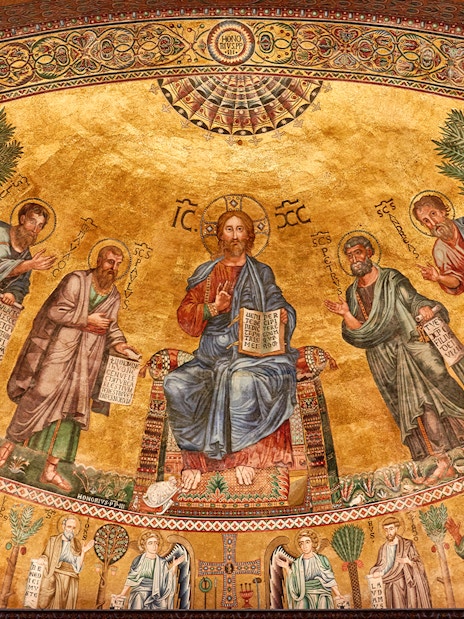 Mosaic of Christ inside St Paul's Cathedral, London.