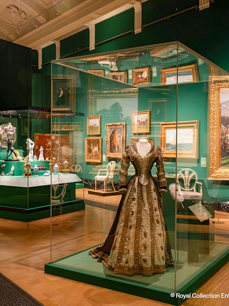 Edwardian art and artifacts displayed in King's Gallery, Buckingham Palace, London.