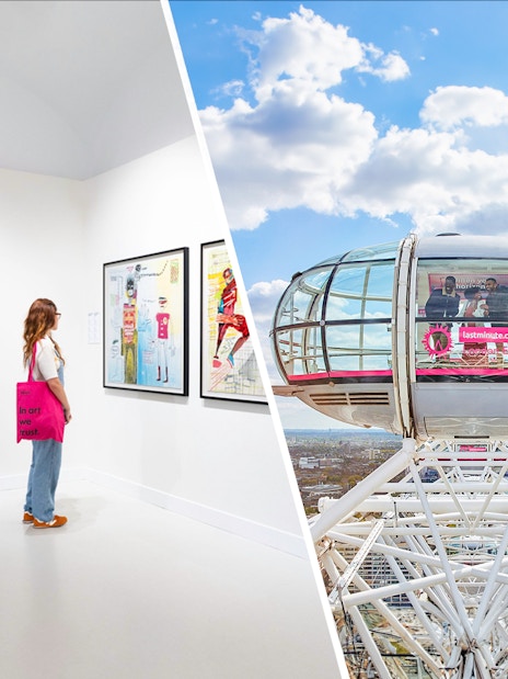 Moco Museum London exterior with London Eye in the background, combo tour tickets available.