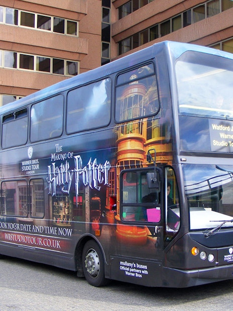 Warner Bros. Studio Tour entrance with round-trip coach transfers for Harry Potter fans in London.