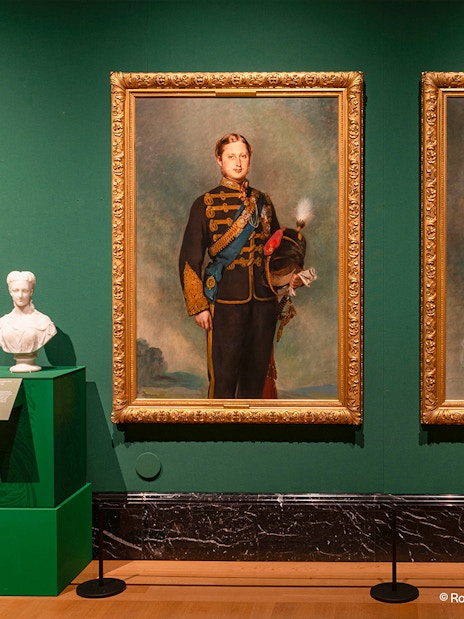 Edwardian art and artifacts displayed in King's Gallery, Buckingham Palace, London.