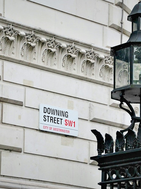 Downing Street signage, London.