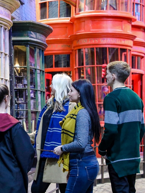 Visitors with guide during small group tour at Harry Potter Warner Bros. Studio, London.