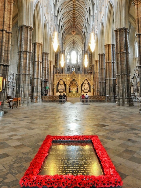 Tomb of the Unknown Soldier inside Westminster Abbey, London.